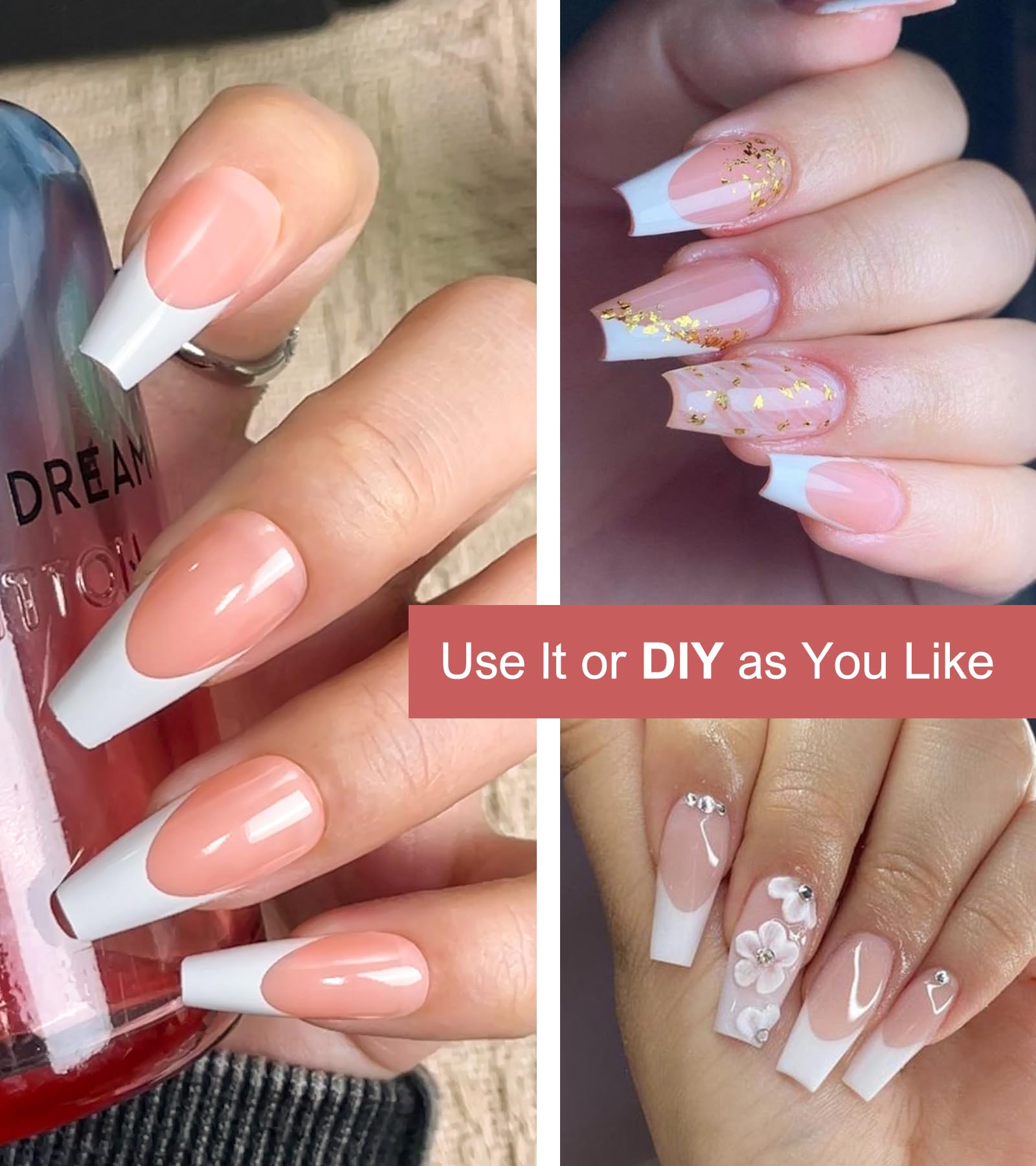 Morily Light Pink White French Tip Press on Nails, 30Pcs Long Coffin Thicker Fake Nails Reusable False Nails with Design, Glossy Acrylic Stick on Nails for Women, 15 Sizes, Include Glass File - Image 7