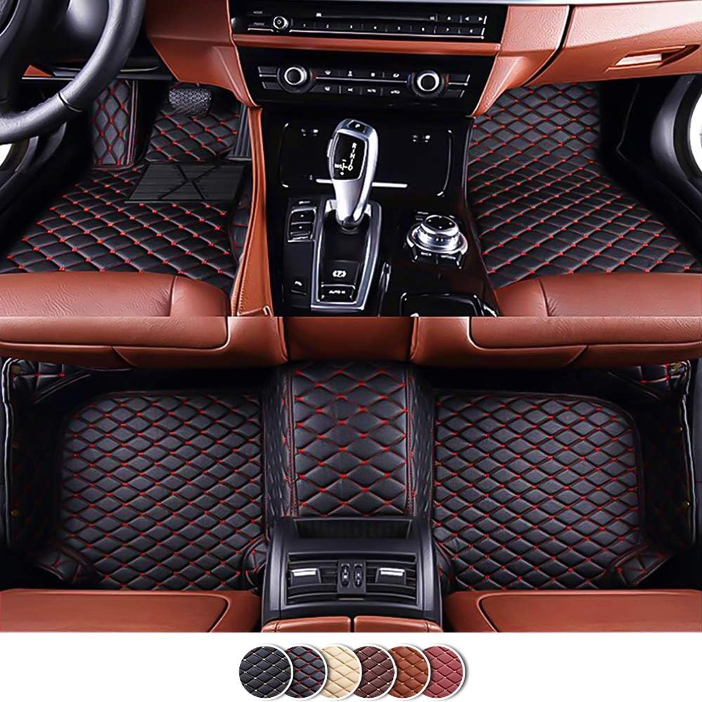 Veeleo 6 Colors Car Floor Mats for Alfa Romeo Stelvio 2017-2019 Artificial Leather Waterproof 3D Carpets (Black with red Stitching)
