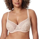 DELIMIRA Women's Lace Bra Plus Size Full Coverage Underwire Sexy Unlined Bras