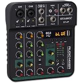 Audio Mixer Board 4 Channel, Sound Board Mixing Console with Digital USB BT 48V Phantom Power and Echo, Small Sound Mixer Interface for Pc, DJ Mixer for Podcasting