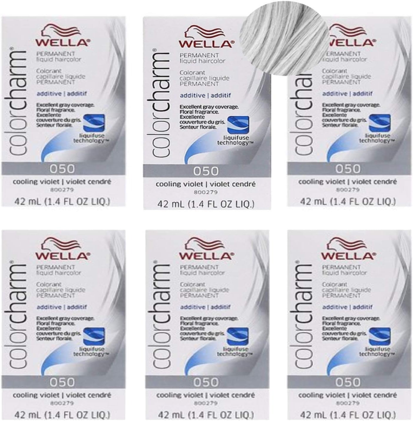 Wella Color Charm - 050 Cooling Violet - 6 Pack Bundle (liquid)- 1.4 Ounces per Bottle - X1X2X3X4