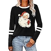 CQF Christmas Shirts for Women Funny Santa Claus Snowflake Long Sleeve Tops Cute Xmas Holiday Blouse