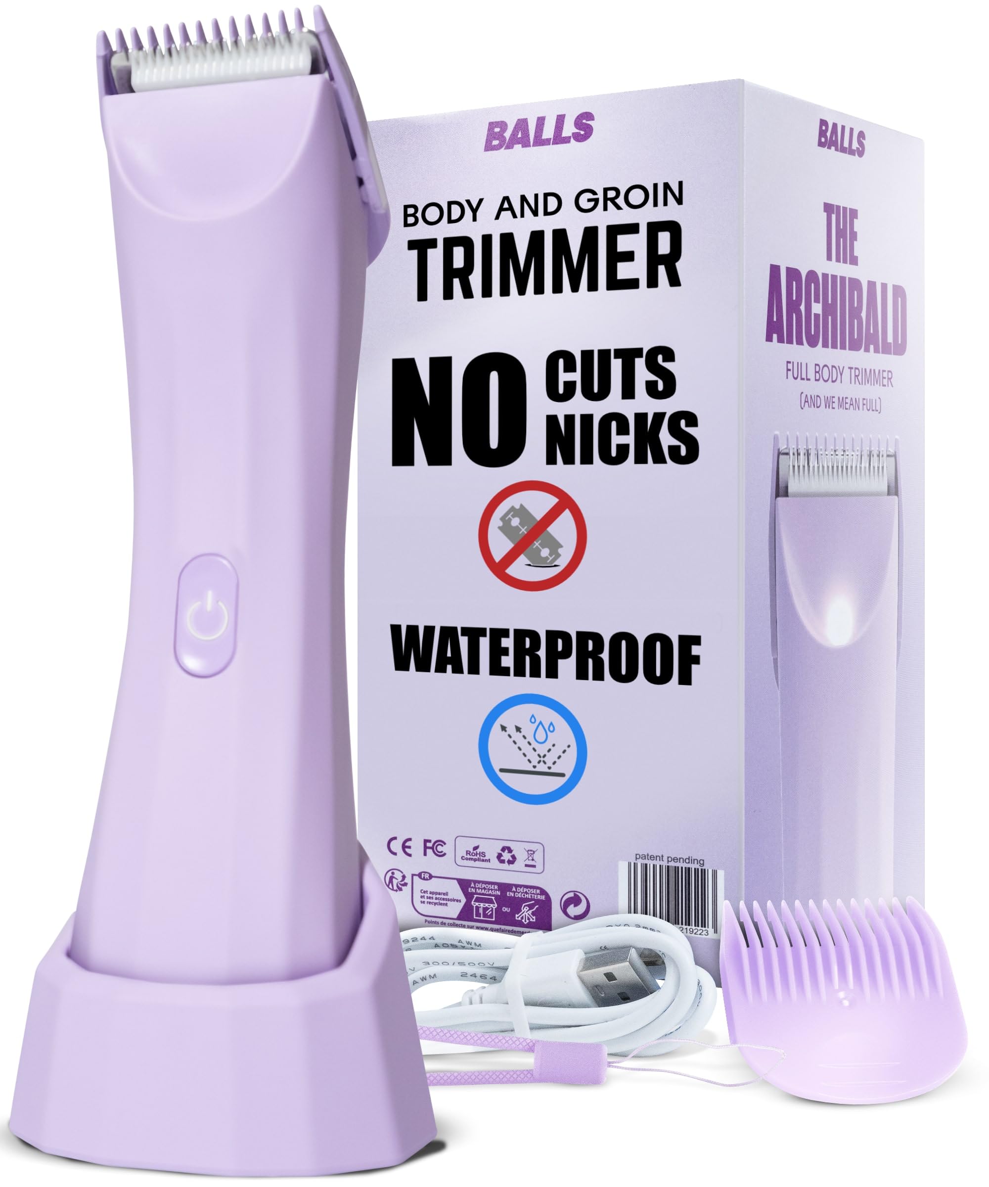 BALLS V3 The Archibald - Body and Bikini Trimmer Women - Wet/Dry, No Cuts, 100% Waterproof, Cordless - Pubic Hair Trimmer for Women and Men with Replaceable Blades