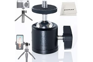 EXMAX 360 Degree Aluminum Alloy Body Rotating Swivel Mini Tripod Ball Head with 1/4" Screw Thread Base Mount for Lighter DSLR Camera Camcorder LED Light Bracket Hiking HTC Vive (Black)