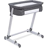 Simmons Kids By The Bed City Sleeper Bassinet - Adjustable Height Portable Crib with Wheels & Airflow Mesh, Grey Tweed