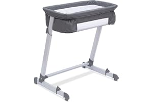 DELTA CHILDREN Simmons Kids By The Bed City Sleeper Bassinet - Adjustable Height Portable Crib with Wheels & Airflow Mesh, Grey Tweed