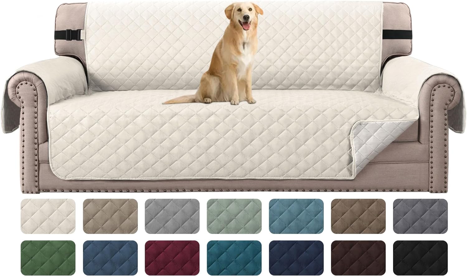 Slipcovers - H.VERSAILTEX Sofa Protector for Dogs/Cats/Pets Sofa Slipcover Quilted Furniture Protector with Non Slip Elastic Strap Water Resistant Sofa Covers Couch Covers Seat Width: 66