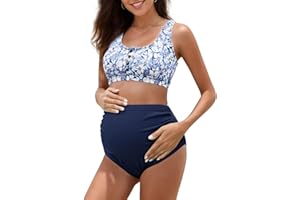 Zando High Waist Maternity Swimsuit Two Piece Pregnancy Swimwear Bikini Bathing Suits for Women Maternity Swimsuits
