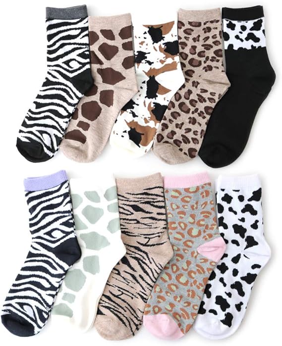 Amazon 靴下 レディース アニマル柄 サファリデザイン クルー丈 ソックス 10足セット 22 24cm 靴下 通販