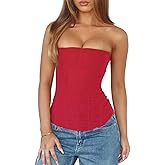 Thseonde Women Strapless Corset Bustier Tops Mesh Back Zip Boned Bodyshaper Tube Top Y2k Sexy Fishbone Overbust