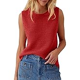Saodimallsu Womens Crochet Tank Tops Summer Sleeveless Crew Neck Knit Sweater Vest Red