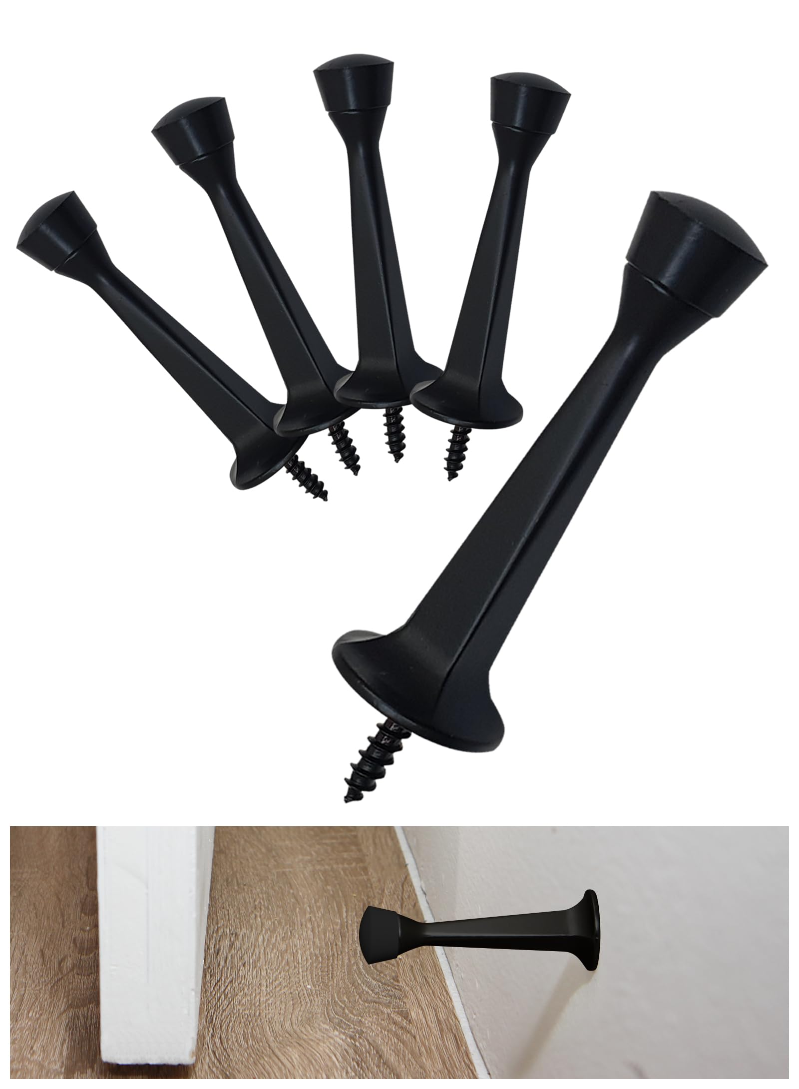 Greatim GT-DS-2, 5 Pack Heavy Duty Door Stop, Rolid Rigid Door Stopper Wall Mounted, Zinc Die Cast, ORB (Black)