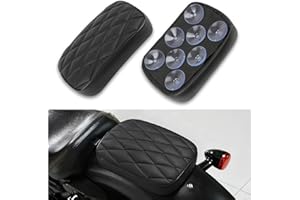 DREAMIZER Motorcycle Leather Pillion Rear Passenger Pad Seat 8 Suction Cups Black Liamond Rectangular Seat Compatible with Harley Cruiser Chopper Custom Dyna Sportster Softail Touring XL883 1200 48