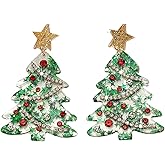 Rhinestone Christmas Tree Earrings for Women Sparkly Christmas Tree Dangle Earrings Pink Green Silver Xmas Trees Drop Ear-rings Winter Holiday Jewelry Xmas Gifts Stocking Stuffers for Her