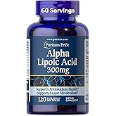 Puritan's Pride Alpha Lipoic Acid 300mg, Dietary Supplement for Antioxidant Health, Sugar and Energy Metabolism Support, 4 Month Supply, 120 Rapid Release Softgels