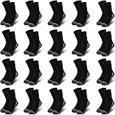 LITERRA 20 Pairs Boys Crew Socks - Thin, Breathable Black/White Athletic Kids Sock In Bulk For Ages 4-6/6-8/8-10/10-12 Years