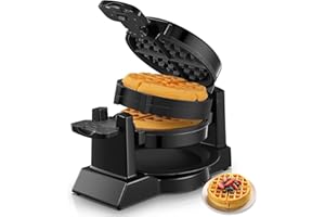 FOHERE Waffle Maker, 8-Slice Belgian Waffle Maker, 180° Rotating Waffle Iron with Double Waffle Plates, Nonstick Plates and R