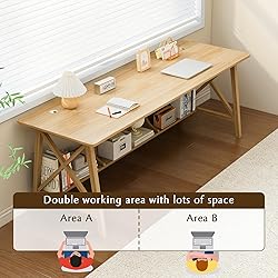 NELYE Extra Long Desk with Bookshelf - Solid Wood