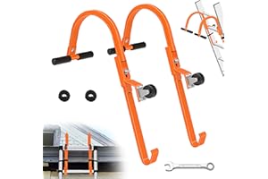 VONLX 2 Pack Ladder Roof Hooks, Heavy Duty Steel Extension Ladder Roof Stabilizer with Wheels for Roof Extension with Rubber Grip T-Bar, 500 lb Load Capacity, Easy to Access Steep Roofs