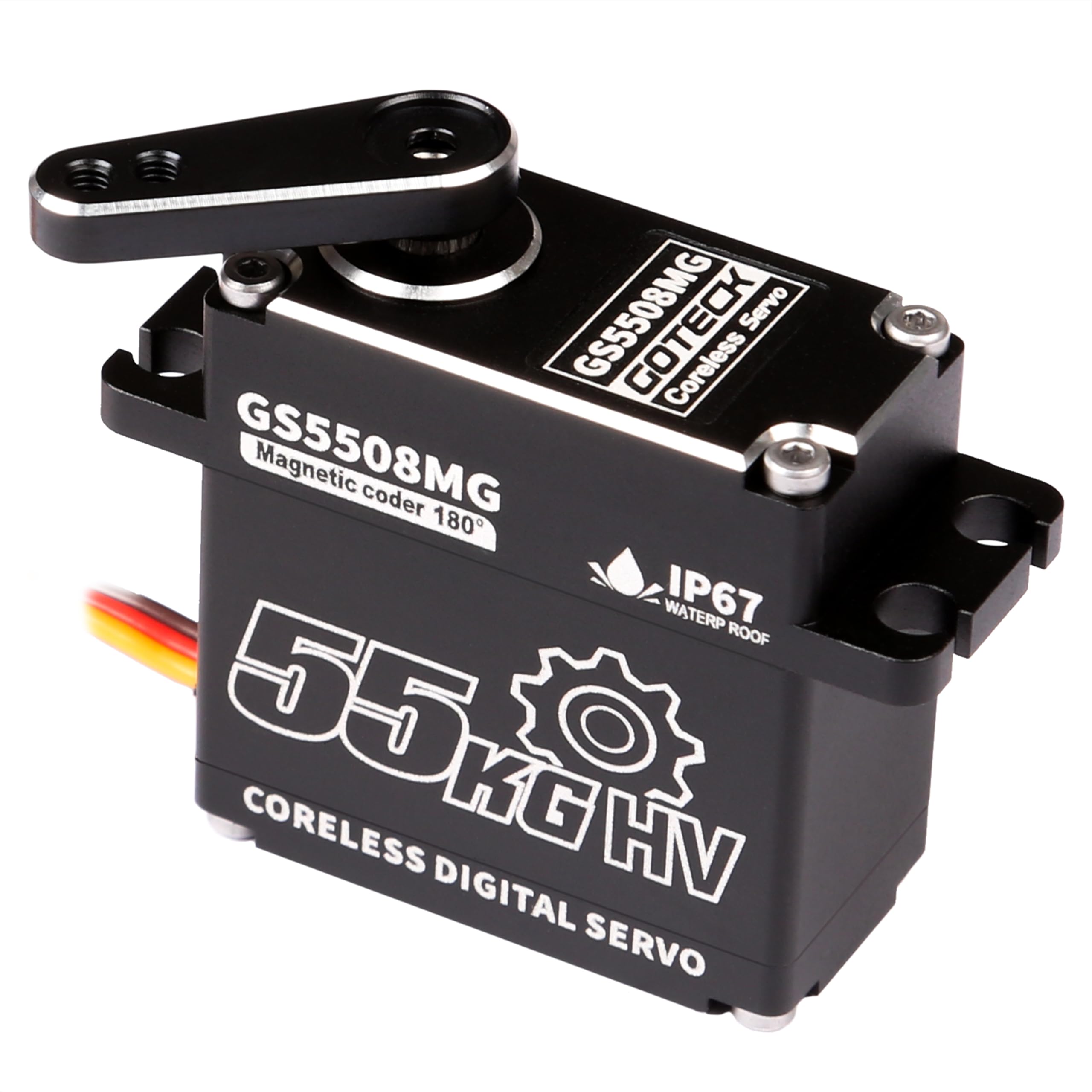 Photo 1 of GOTECK 55KG Coreless Digital Servo,High Voltage 8.4V Full Metal Gear Waterproof Steering Servo with 25T Servo Horn for 1/6 1/8 1/10 RC Crawler Car,Robot,Boat,Truck Robot Parts (55KG(8.4V)-180°)