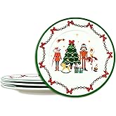 JarThenaAMCS Christmas Nutcracker Dinner Plates Set of 4, 9 Inch Xmas Ceramic Ballet Plate for Pasta, Salad and Dinner, Microwave and Dishwasher Safe, Gift for Housewarming and Christmas
