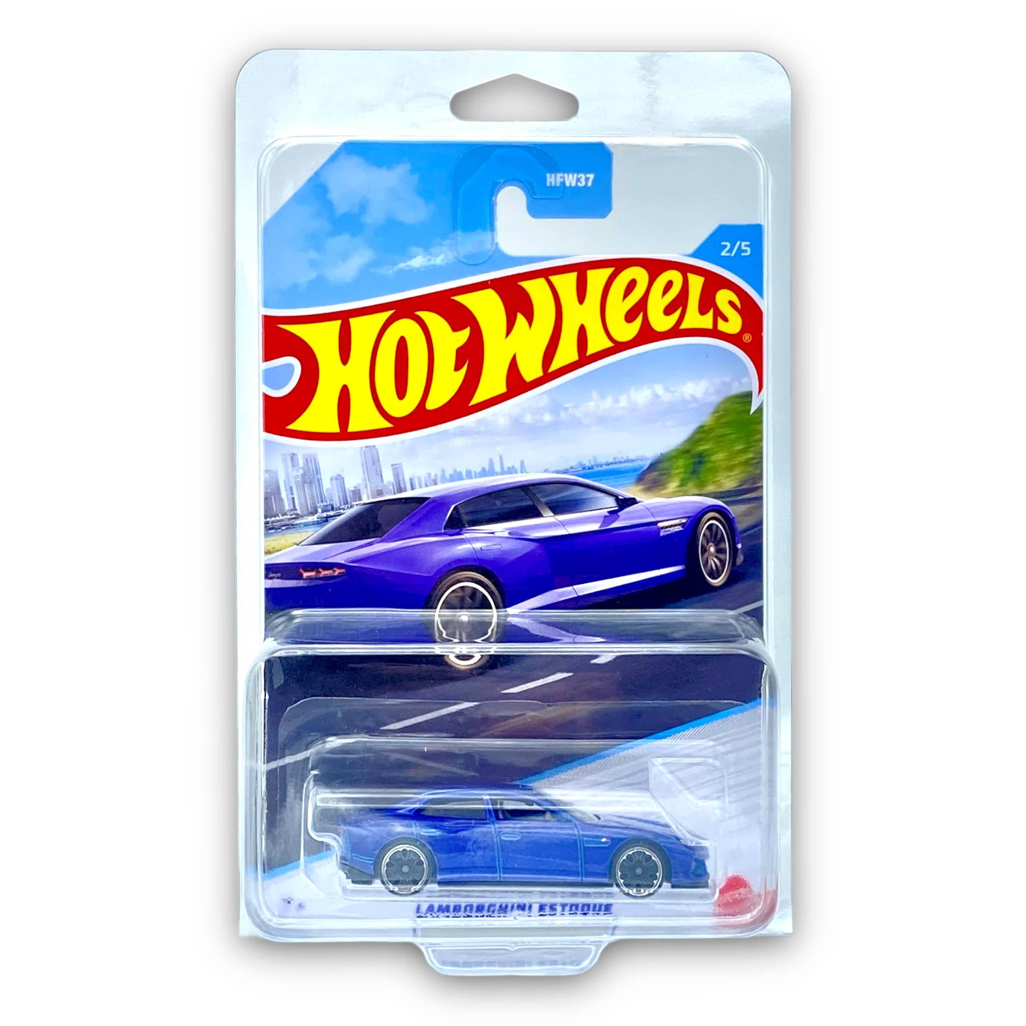 Hot Wheels Lamborghini Estoque (Blue) 2/5 Luxury Sedans 2022 - (Long Card) - COMES IN A KLAS CAR KEEPER PROTECTIVE COLLECTORS CASE - HDH13