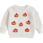 Toddler Baby Girl Boy Halloween Outfit Pumpkin Embroidery Knit Sweater Sweatshirt Outerwear Fall Winter Clothes
