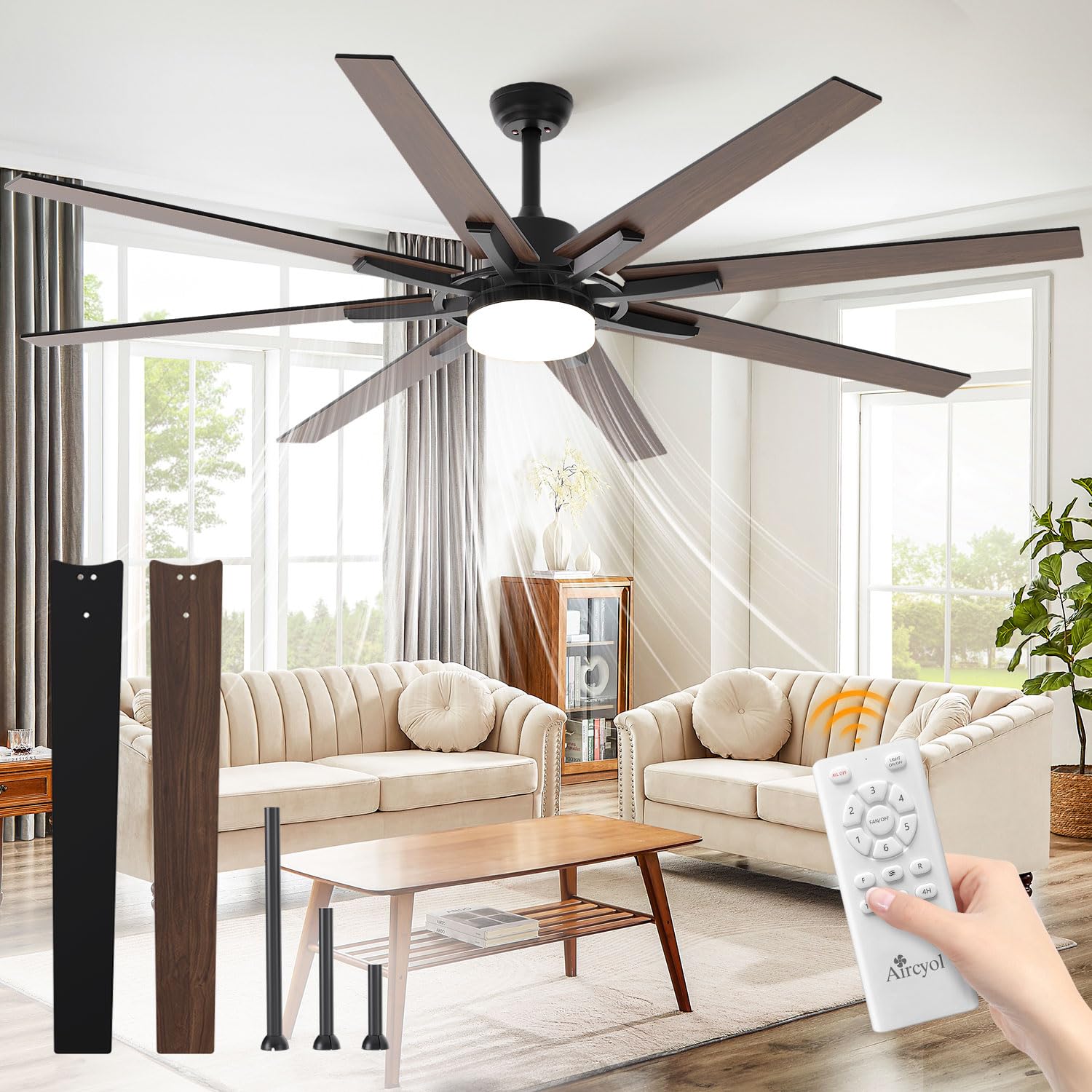 72 inch Large Ceiling Fans with Lights and Remote