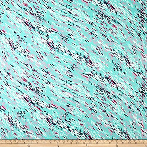 Cotton Stretch Sateen Patterned Paint Splatter Aqua/Fuschia Fabric By The Yard