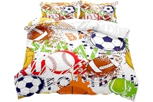 LUVIVIHOME 3PCS Graffiti Football Bedding, Baseball Duvet Cover Full, Kids Teen Boys Bedding, Sports Basketball Tennis Soccer Football Comforter Bedspread Quilt Cover, Football Gifts, 2 Pillow Shams
