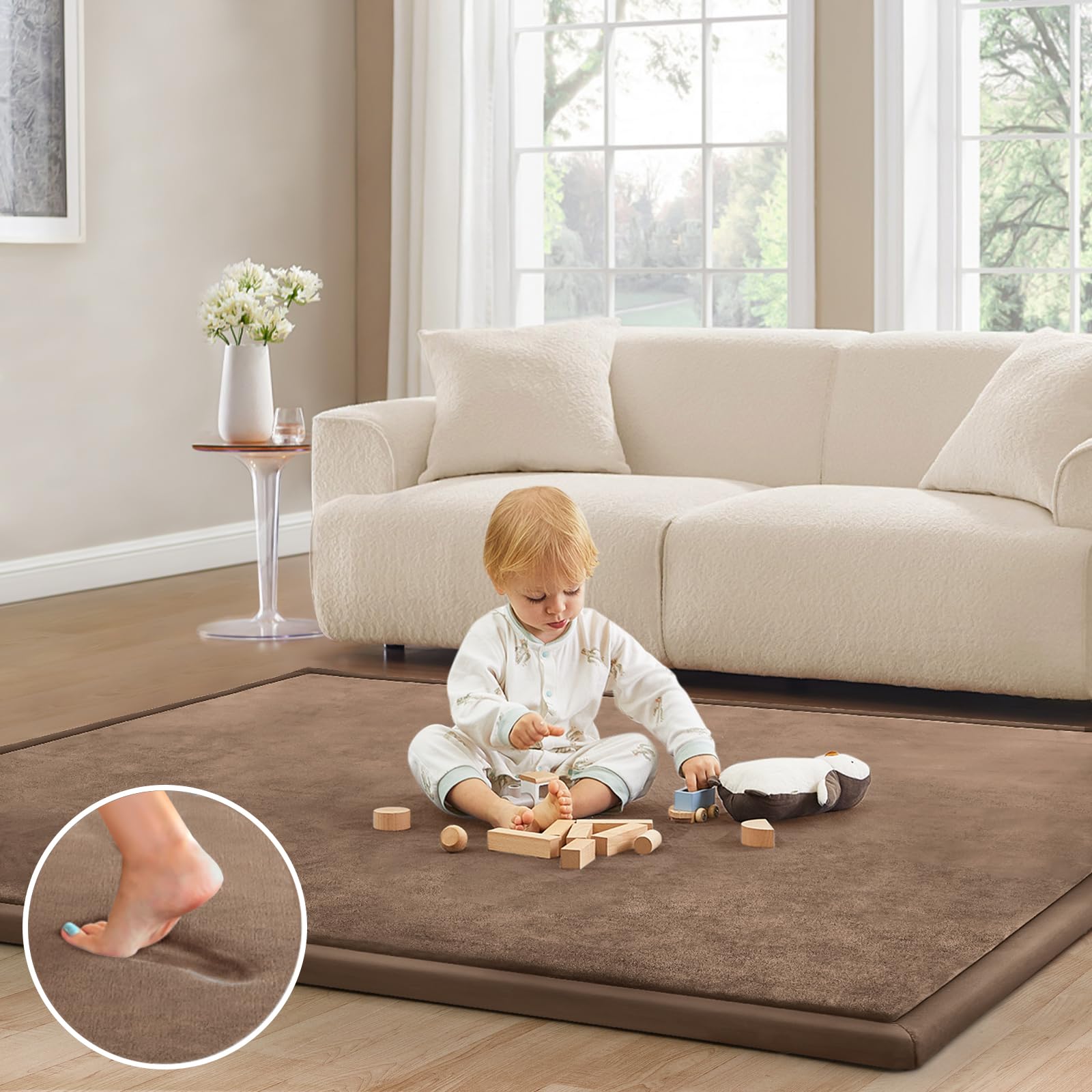 ILPEOD Baby Play Mat 1.2" Thick Memory Foam Nursery Rug, 4'11' X 3'28' Yoga Mat Playmat for Baby, Toddlers, Infants, Kids, Non-Slip (Coffee) Image