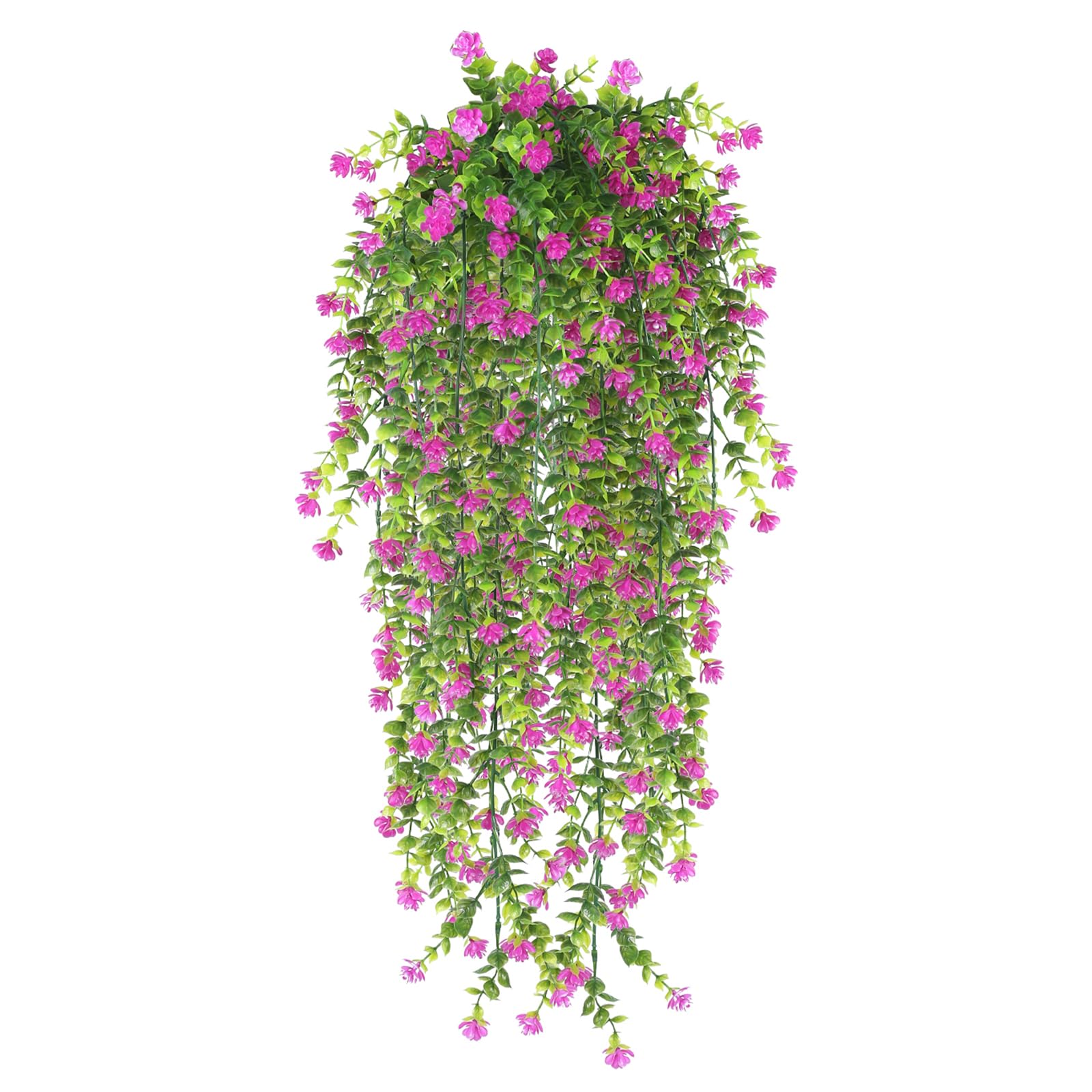 HBell 2Pcs Artificial Hanging Flowers,UV-Resistant Fake Hanging Plants Flower Bouquet Hanging Vine Plants Drooping Plants for Wall Home Garden Yard Patio Wedding Indoor Outdoor Decoration (Fuchsia)