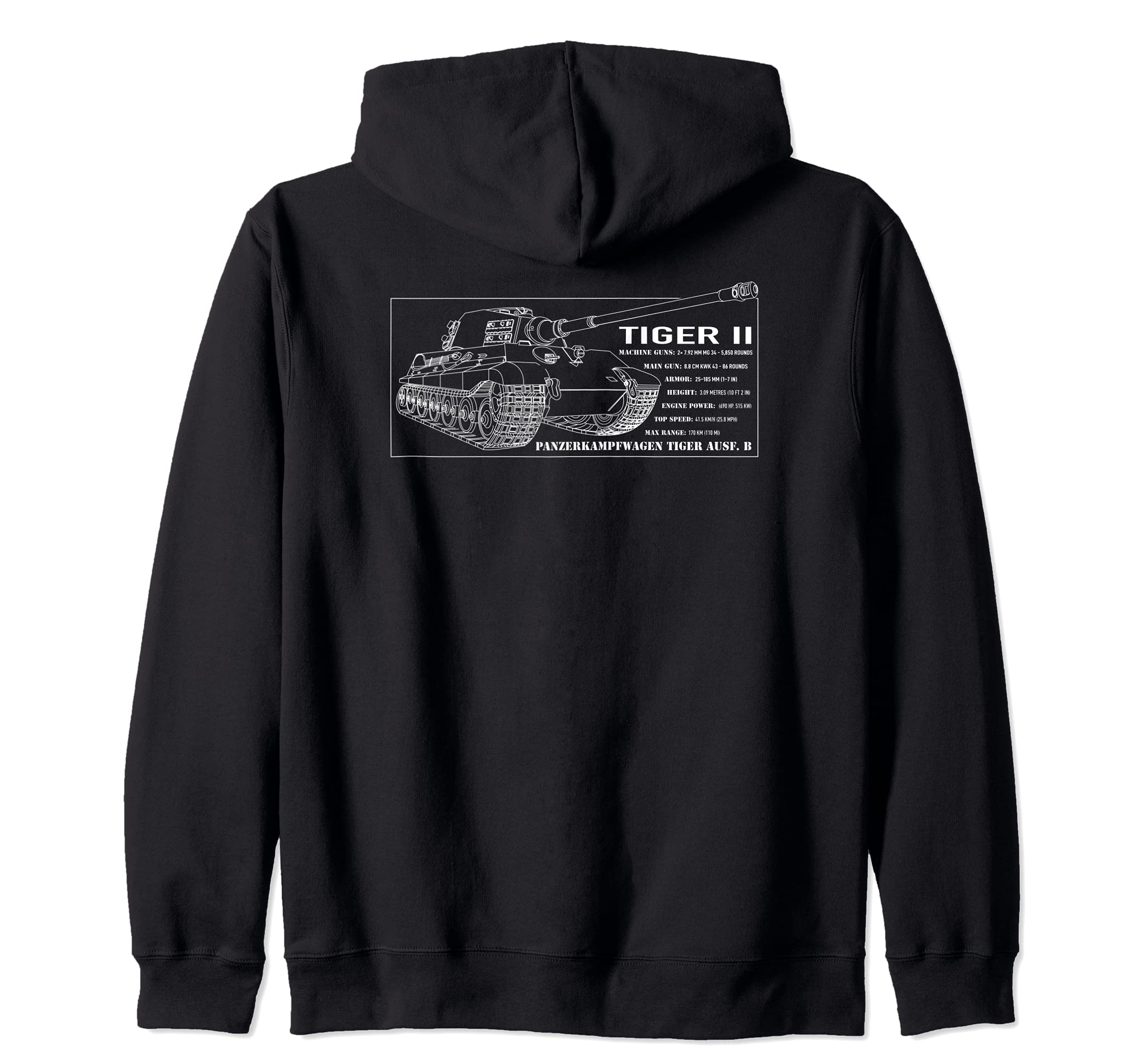 Tiger II WW2 German Panzer Tank Blueprint Zip Hoodie