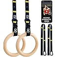 Double Circle Wood Gymnastics Rings with Quick Adjust Numbered Straps and Exercise Videos Guide - Full Body Workout Rings, Calisthenics, Home Gym (Multi-Size)