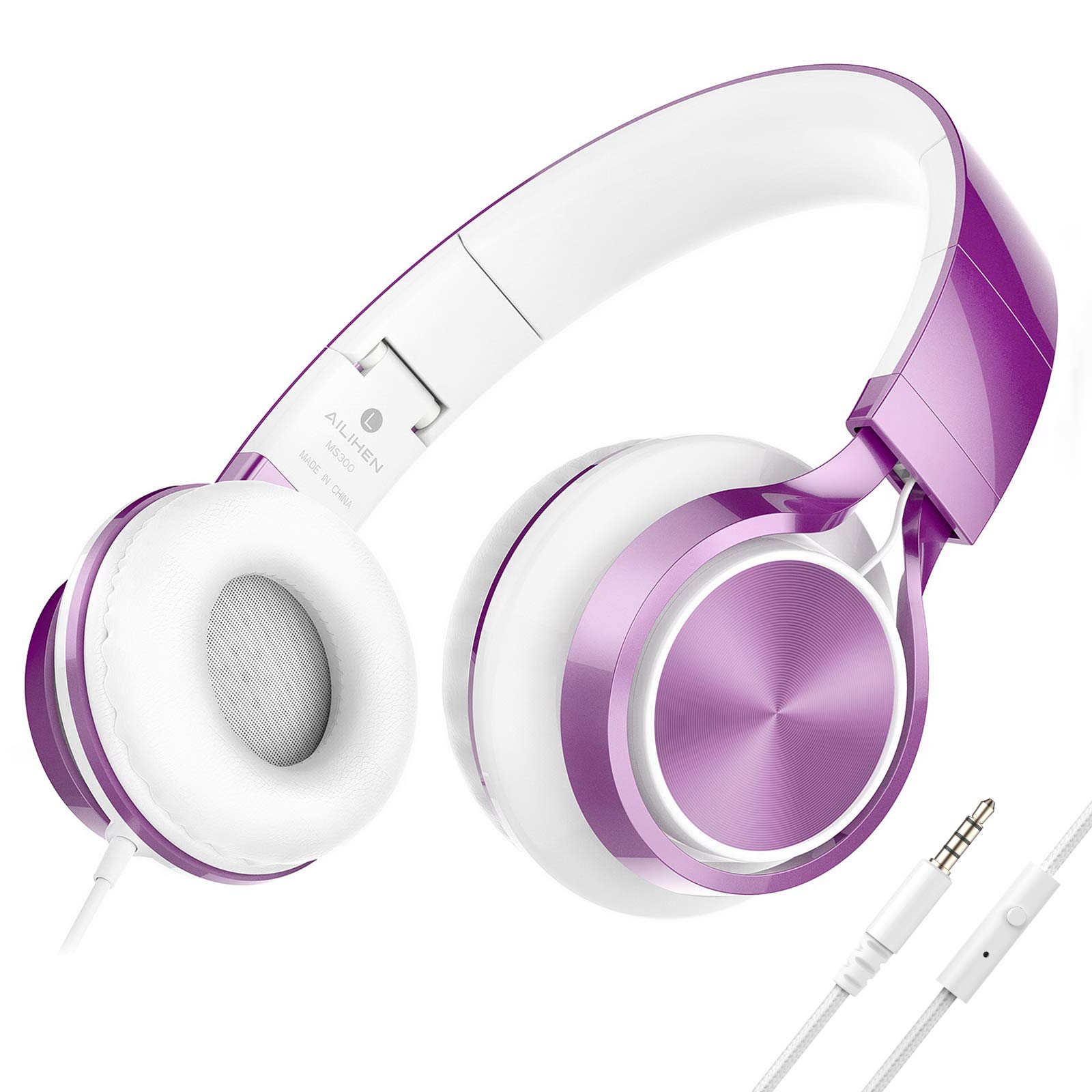 Photo 1 of AILIHEN MS300 Purple Girl Headphones Wired with Microphone for Chromebook Laptop Computer, 3.5mm Foldable Lightweight on-Ear Headphones for School Teen Students