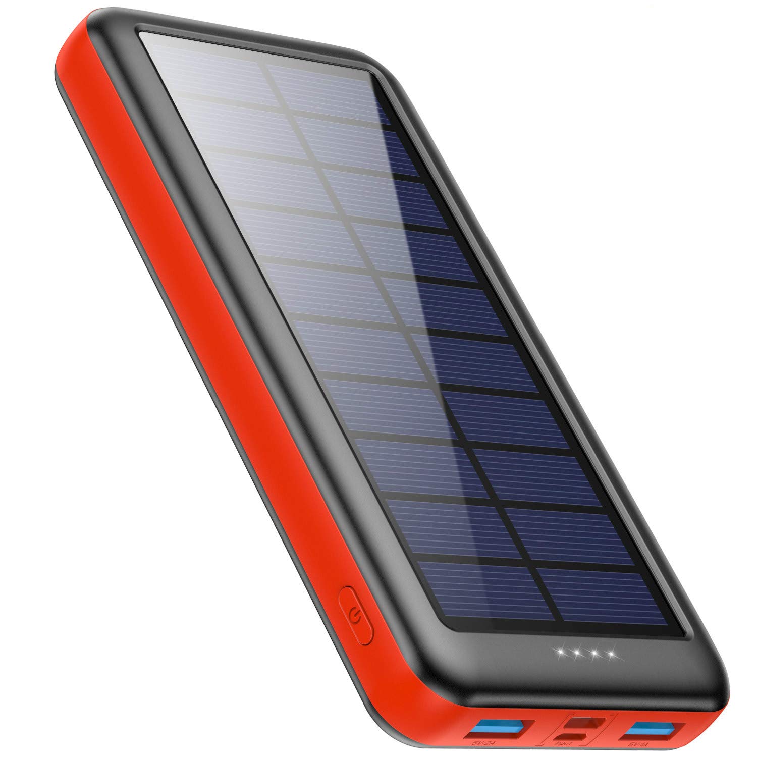Pxwaxpy Solar Power Bank 26800mAh, Solar Charger 【Type C & Micro USB Input】 High Capacity Portable Charger Fast Charge External Battery Pack with 2 Outputs Compatible for Smartphones, Tablets - Red