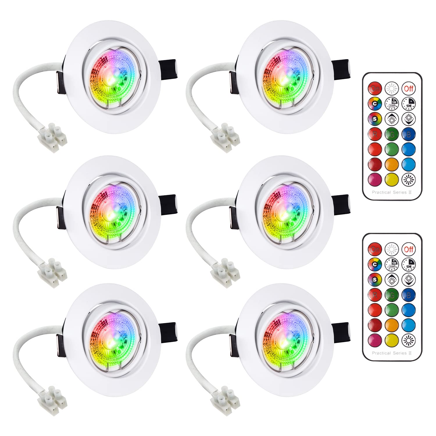 LED Recessed Ceiling Light - Rotatable Bulbs, Warm White 2700K, 6W RGB GU10 Colour Changing Spotlight, Dimmable by 21 Keys Remote Control, Equivalent to 50W Halogen Bulbs, Indoor (6 Pack) — image 1