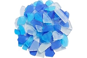 QYGL Sea Glass for Crafts - 14oz Frosted Seaglass Pieces - Vase Filler and Aquarium Ornament, DIY Craft Supplies for Art, Beach Weddings, and Home Decor (Cobalt Blue, Aquamarine, White)