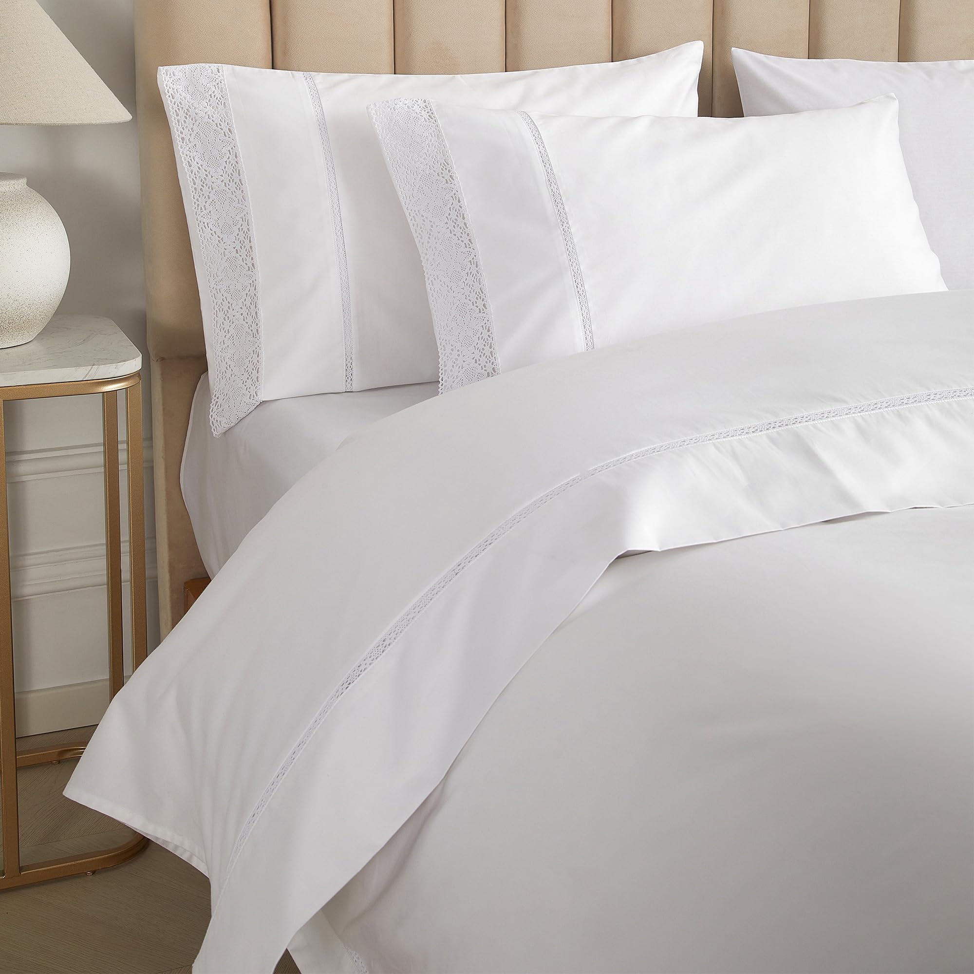 Photo 1 of RANZNAZ Percale Duvet Cover Set King Size, 100% Cotton 3 Pieces Lightweight Crisp Bedding with Lace, Including 1 Duvet Cover 104 x 90 Inches with 2 Pillowcases 20 x 36 Inches, White