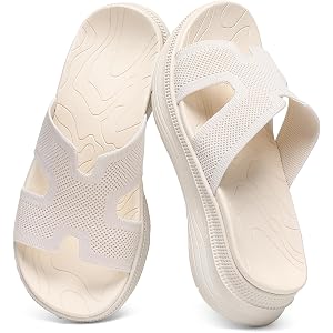 YESWIN Slides for Women Orthopedic Arch Support Platform Walking Sandals Plantar Fasciitis Breathable Knit H-Strap Open-Toe S