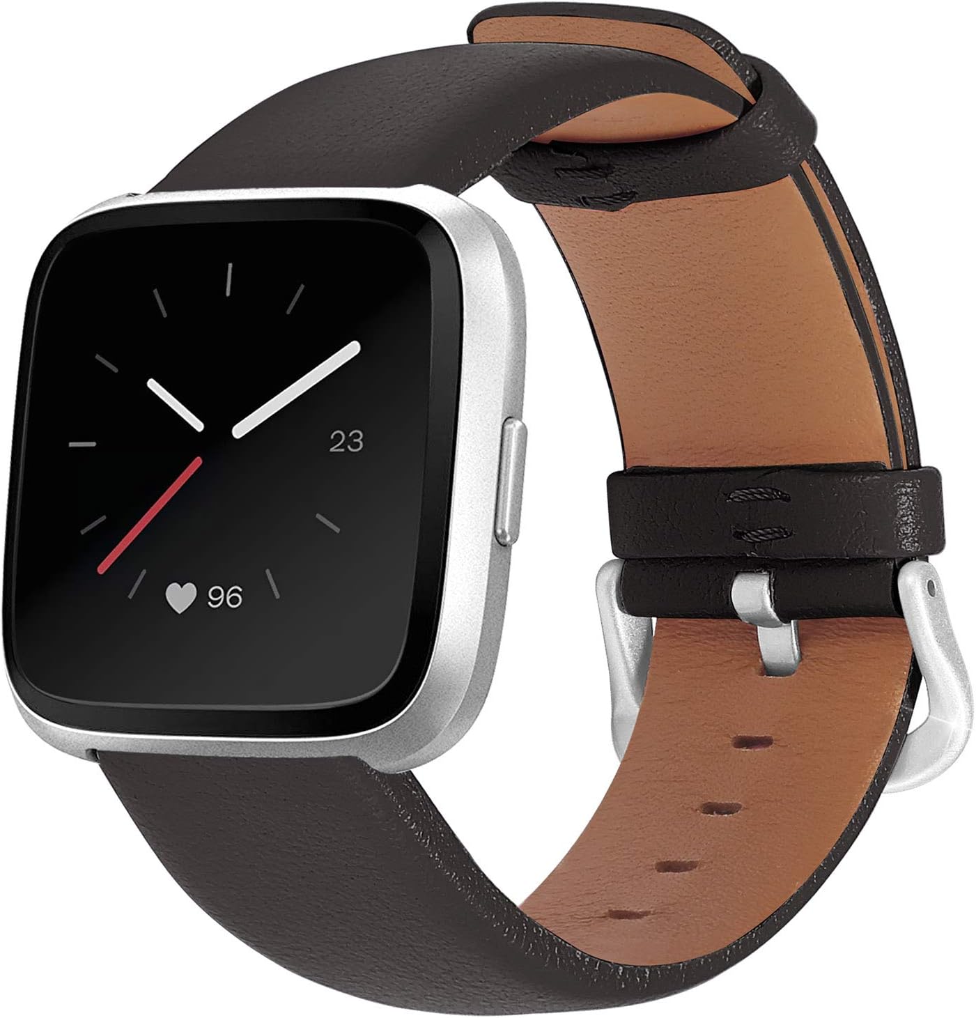 Mosstek Genuine Leather Bands Compatible with Fitbit Versa 2 & Versa 1 & Versa Lite & Versa Special, Genuine Leather Band Replacement Strap for Versa Women Men - Dark Brown