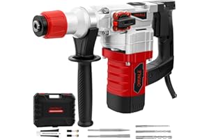 1500W Heavy Duty Rotary Hammer Drill, 1-1/4 Inch SDS-Plus 13 Amp Demolition Hammer with Vibration Control & Safety Clutch, Co