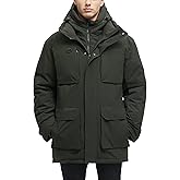 Rejork Long Winter Jackets for Men Faux Two-Piece Waterproof Parka Snow Warm Coats with Hood