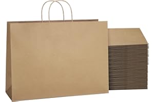 SHOPDAY Brown Paper Bags with Handles 16x6x12, 25 Pack Large Kraft Paper Bags Bulk, Tote Bag Shopping Bags, Paper Gift Bags, Retail Bags Merchandise Bag for Grocery Business Takeouts