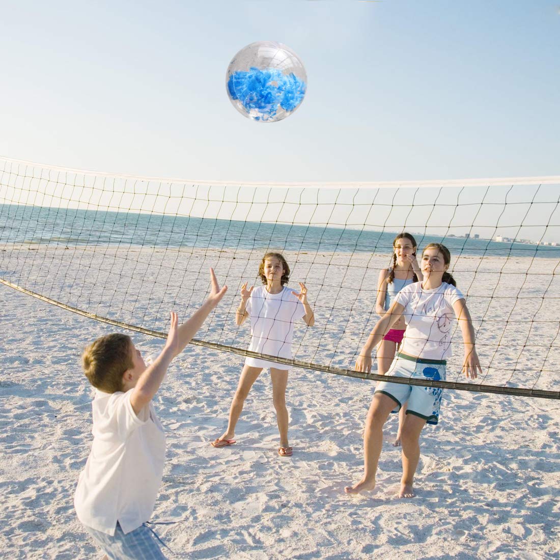 KOMIWOO Inflatable Beach Ball-Glitter Beach Balls Kids, Filled with Feathers Pool Toys for Summer Party Favors (2packs,24 inch) (Blue)