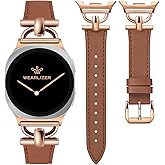 Wearlizer Leather Bands Compatible with Samsung Galaxy Watch 8 Band 40mm 44mm/Watch 8 Classic 46mm, Dressy Designer Slim Leather Strap Wristband Accessories with D-Shape Metal Buckle for Women