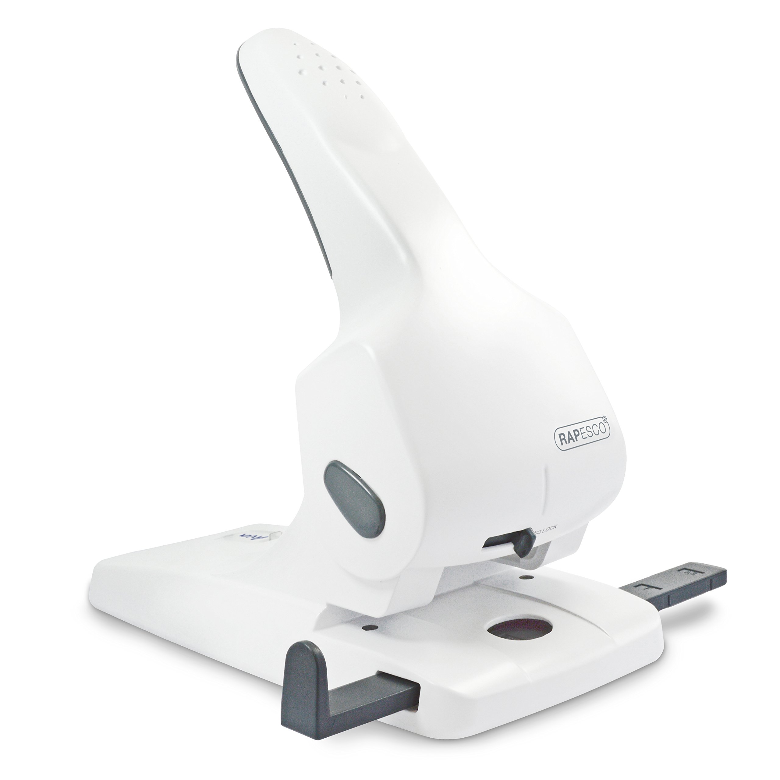 Rapesco 1383 High-Capacity Zero-65 Metal 2-Hole Punch, 65 Sheet Capacity, White