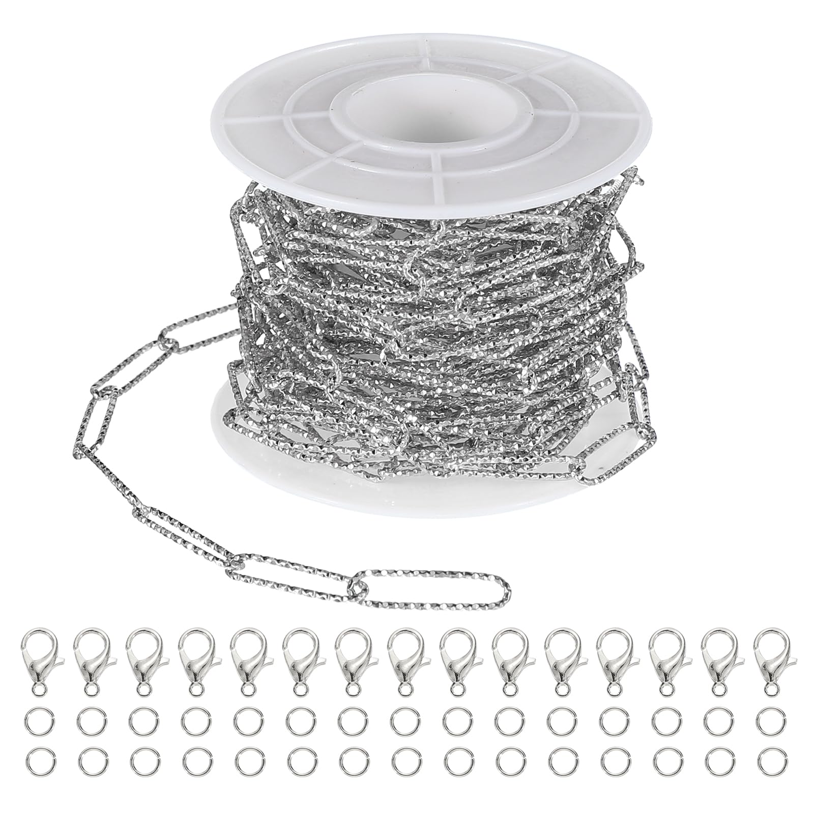 PATIKIL Stainless Steel Jewelry Chain, 16Ft 5mm Embossed Oval Link Cable Chains for Necklace Earring Bracelet Findings Jewelry Making Trucker Hat Chains, Silver