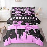 Girls Pink Bedding Comforter Sets 7pcs Girly Gymnastics Bed in a Bag Dance Sports Full Bedding Sets Trippy Stars Comforter Set Glitter Galaxy Universe Bedding Sets & Collections Black Pink All-Season