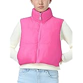 EXARUS Girls Puffer Vest Cropped Puffy Teen Water Resistant Pockets Lightweight Sleeveless Outerwear Bubble Kids 6-14Y